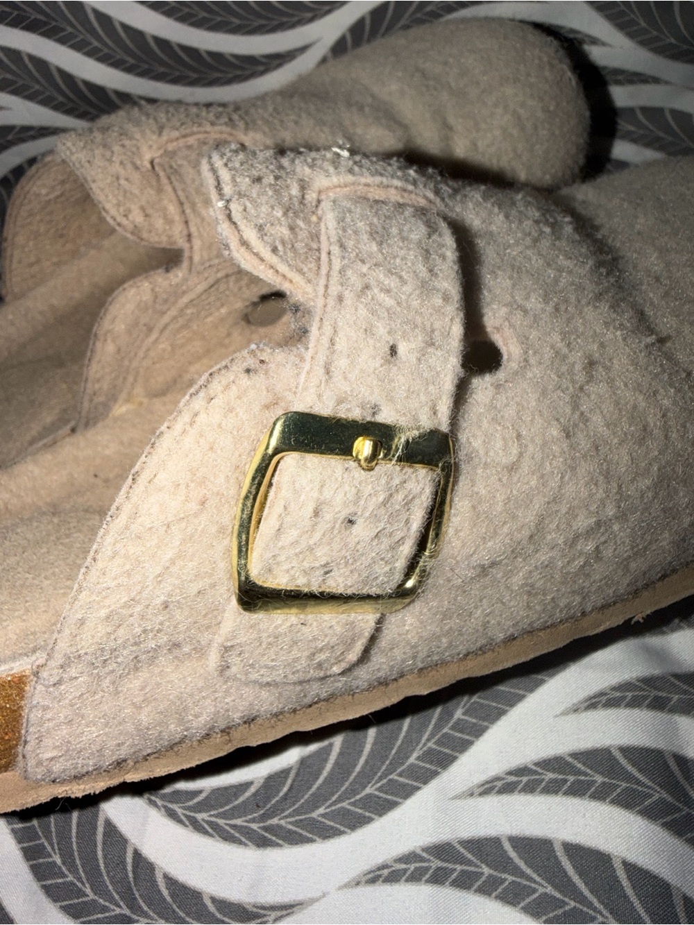 Beige Felt Slip-On Mules with Adjustable Strap - Picture 10 of 11